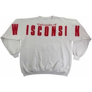 Vintage 90s Wisconsin Badgers Crewneck Arm Spellout Men's Large White Sweatshirt